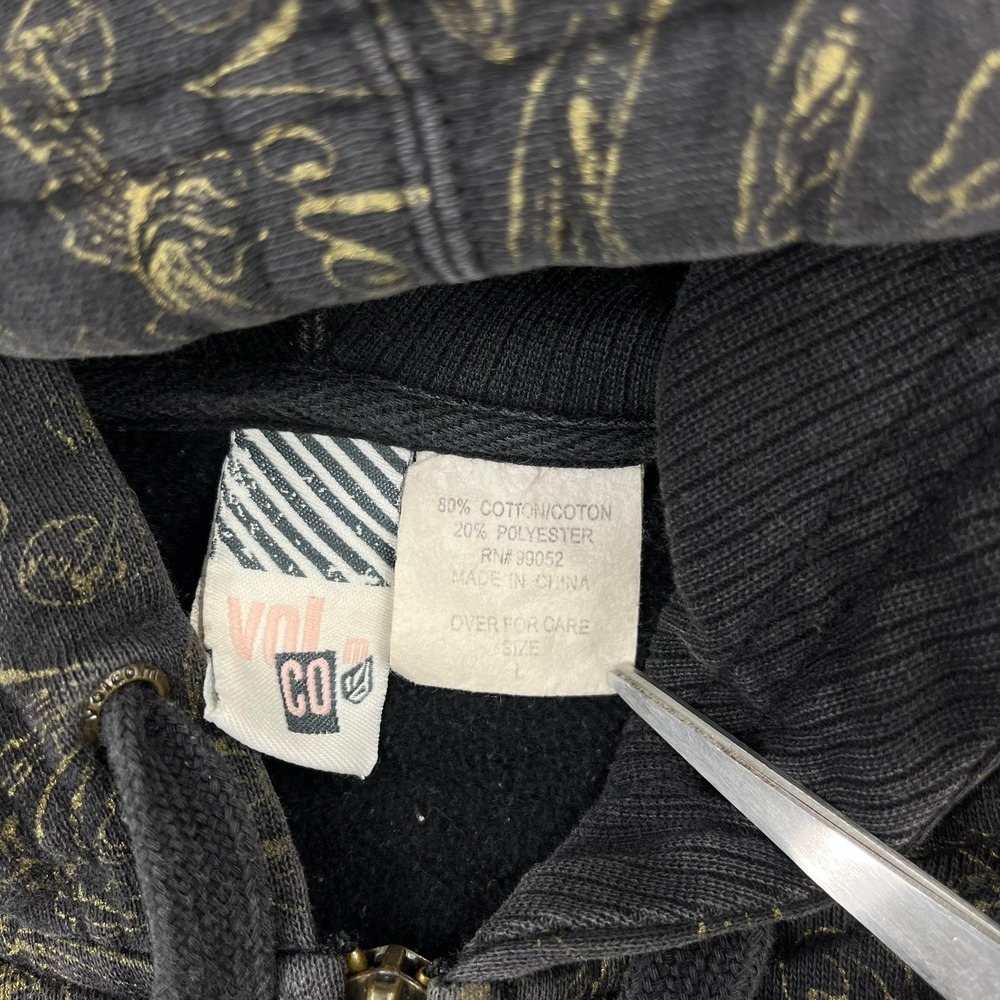 Volcom‎ Stone Kids Zip Up Hoodie Black Gold Filigree Logo Print Size Large - Picture 4 of 13